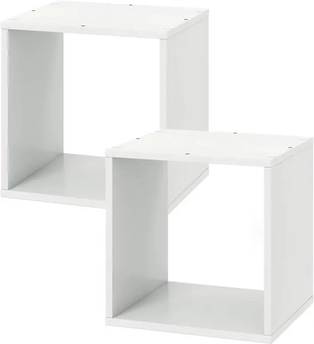 Main image of 2 Stackable Cubes Bookcase, Wooden Cubby Storage Organizer with Anti-Tipping Device, Small Book Shelf for Small Space, Combination Square Bookshelf Cubes (1, White)