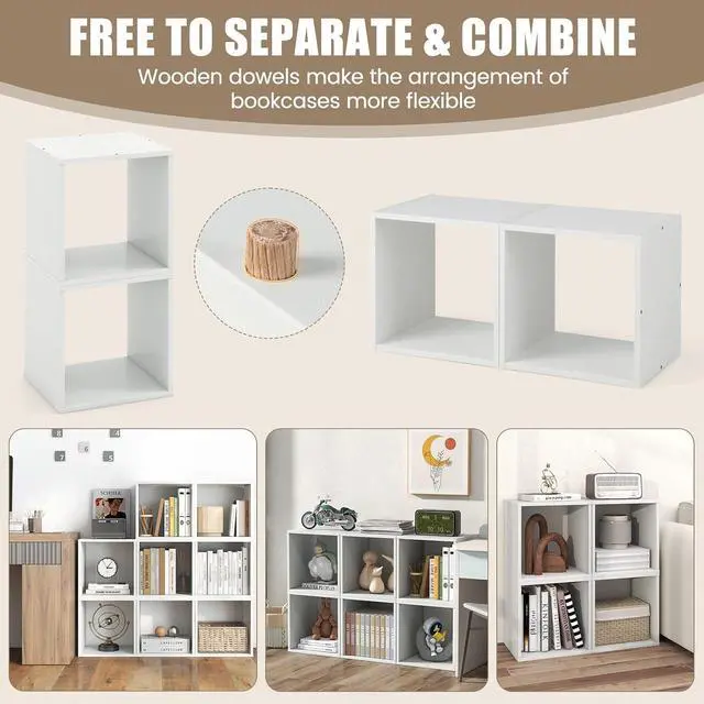 Alt view image 7 of 7 - 2 Stackable Cubes Bookcase, Wooden Cubby Storage Organizer with Anti-Tipping Device, Small Book Shelf for Small Space, Combination Square Bookshelf Cubes (1, White)