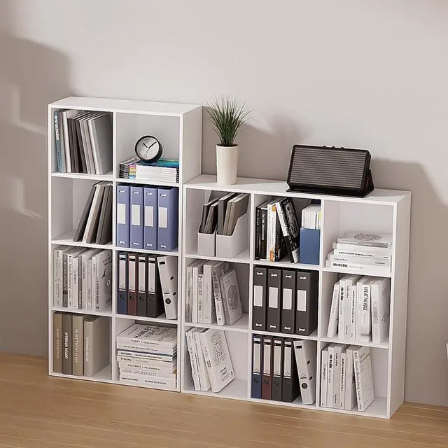 Alt view image 4 of 6 - 8-Cube Bookshelf, Tall Open Back Storage Shelves, Heavy Duty Wood Cubby Organizer for Small Spaces, Dorm Room Apartment Office, Unit for Book Toy Record Player Display (White, 8-Cube)