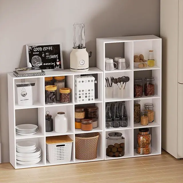 Alt view image 5 of 6 - 8-Cube Bookshelf, Tall Open Back Storage Shelves, Heavy Duty Wood Cubby Organizer for Small Spaces, Dorm Room Apartment Office, Unit for Book Toy Record Player Display (White, 8-Cube)