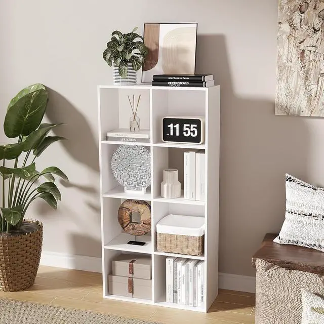 Alt view image 6 of 6 - 8-Cube Bookshelf, Tall Open Back Storage Shelves, Heavy Duty Wood Cubby Organizer for Small Spaces, Dorm Room Apartment Office, Unit for Book Toy Record Player Display (White, 8-Cube)