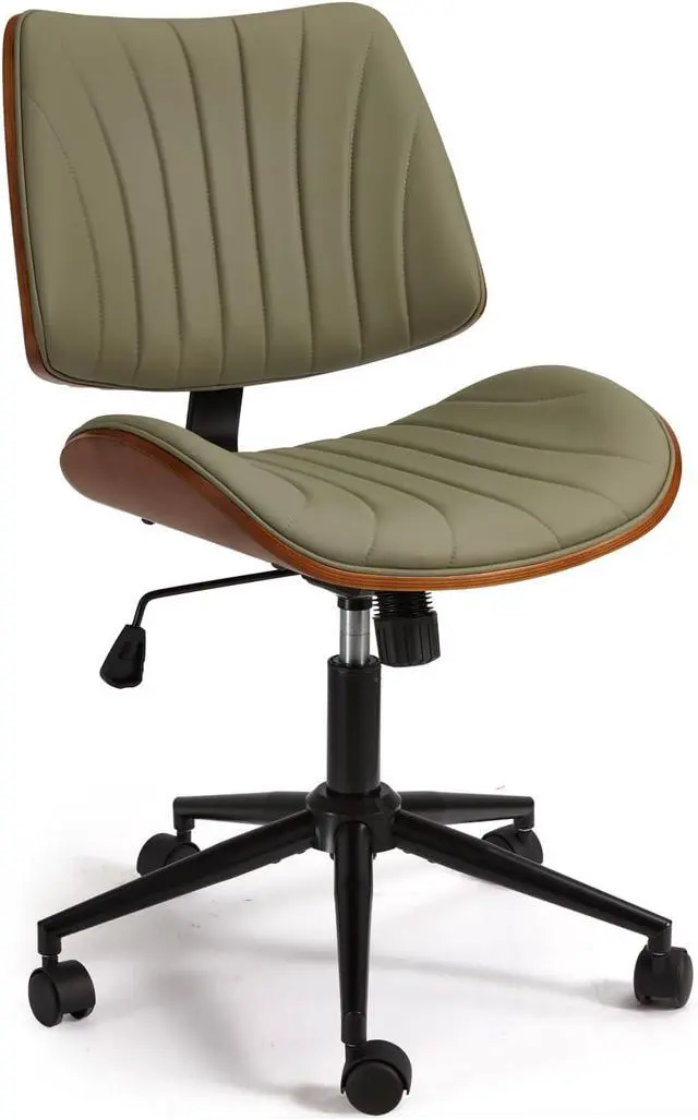 Alt view image 5 of 7 - Armless Office Desk Chair,Wooden Back Small Office Desk Chair No Arms Adjustable Height Modern Armless Chairs with Swivel Wheels for Small Spaces,Green