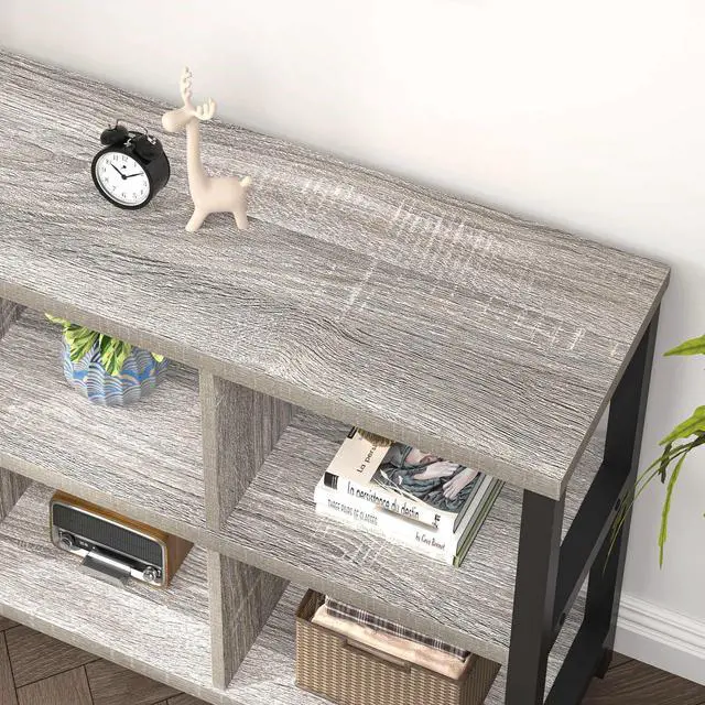 Alt view image 4 of 7 - 6 Cube Storage Organizer with Shelf, Industrial Horizontal Low Cubby Bookcase, Wood and Metal Bookshelf for Living Room Bedroom (Light Grey, 47 Inch)