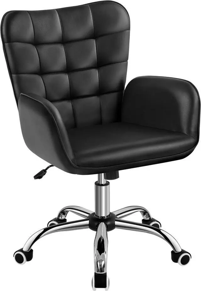 Main image of Modern Faux Leather Office Chair Ergonomic Adjustable Computer Chair with Wide Seat, Padded Armrests for Study, Bedroom Black