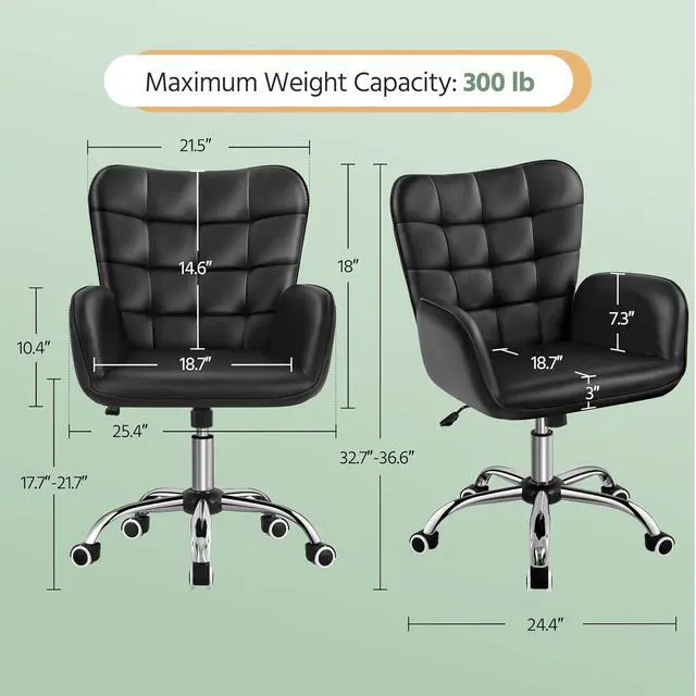 Alt view image 3 of 7 - Modern Faux Leather Office Chair Ergonomic Adjustable Computer Chair with Wide Seat, Padded Armrests for Study, Bedroom Black