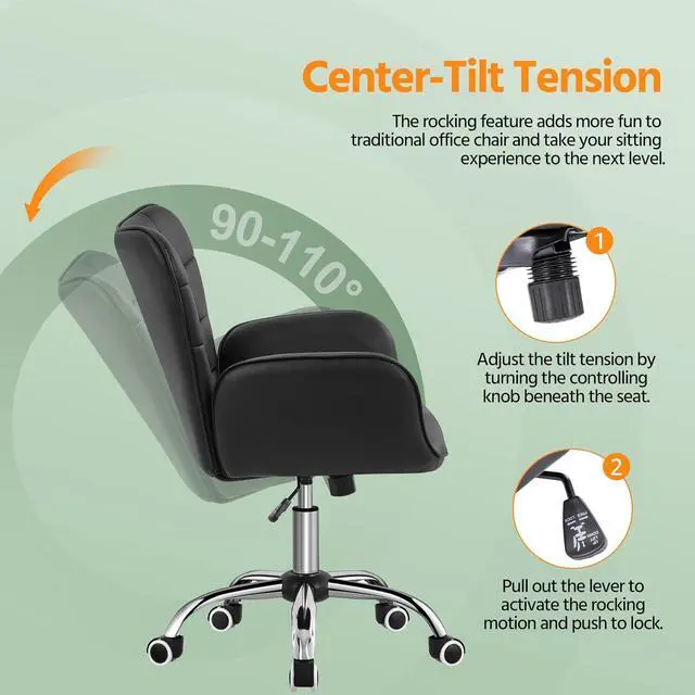 Alt view image 5 of 7 - Modern Faux Leather Office Chair Ergonomic Adjustable Computer Chair with Wide Seat, Padded Armrests for Study, Bedroom Black