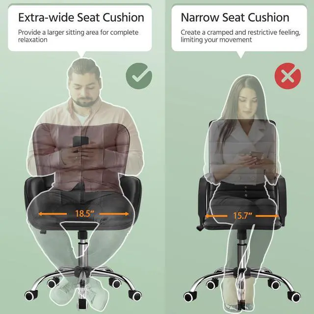 Alt view image 4 of 7 - Modern Faux Leather Office Chair Ergonomic Adjustable Computer Chair with Wide Seat, Padded Armrests for Study, Bedroom Black