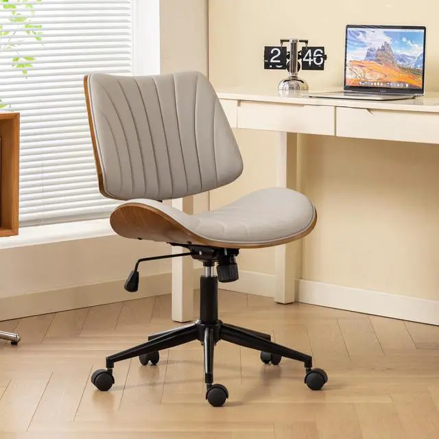 Main image of Armless Office Desk Chair,Wooden Back Small Office Desk Chair No Arms Adjustable Height Modern Armless Chairs with Swivel Wheels for Small Spaces, Grey