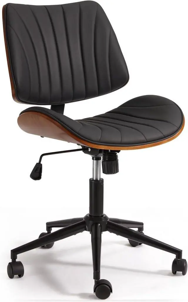 Alt view image 6 of 7 - Armless Office Desk Chair,Wooden Back Small Office Desk Chair No Arms Adjustable Height Modern Armless Chairs with Swivel Wheels for Small Spaces, Black