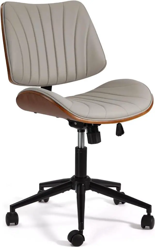 Alt view image 5 of 7 - Armless Office Desk Chair,Wooden Back Small Office Desk Chair No Arms Adjustable Height Modern Armless Chairs with Swivel Wheels for Small Spaces, Grey
