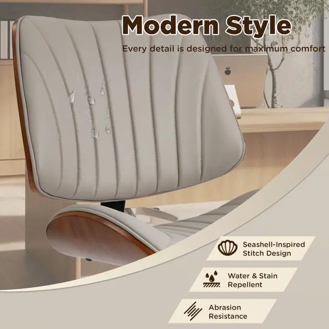 Alt view image 6 of 7 - Armless Office Desk Chair,Wooden Back Small Office Desk Chair No Arms Adjustable Height Modern Armless Chairs with Swivel Wheels for Small Spaces, Grey