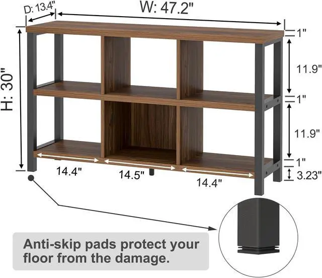 Alt view image 2 of 7 - 6 Cube Storage Organizer Bookshelf, Industrial Horizontal Low Cubby Bookcase for Living Room Bedroom (Rustic Walnut, 47 Inch)