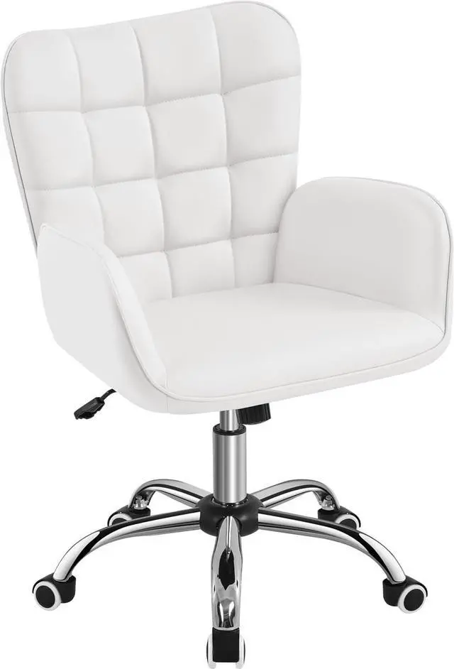 Main image of Modern Faux Leather Office Chair Ergonomic Adjustable Makeup Chair with Padded Armrests Big Seat for Office, Bedroom, Living Room, White