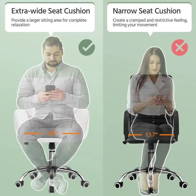 Alt view image 5 of 7 - Modern Faux Leather Office Chair Ergonomic Adjustable Makeup Chair with Padded Armrests Big Seat for Office, Bedroom, Living Room, White