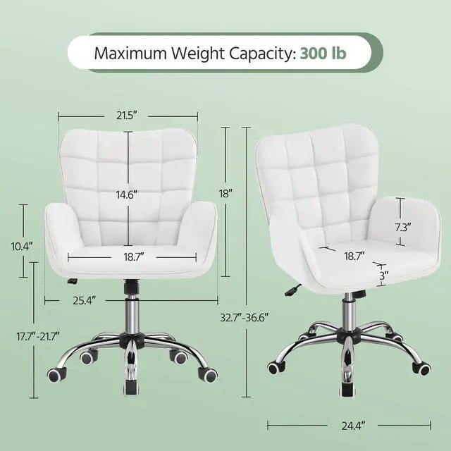 Alt view image 3 of 7 - Modern Faux Leather Office Chair Ergonomic Adjustable Makeup Chair with Padded Armrests Big Seat for Office, Bedroom, Living Room, White