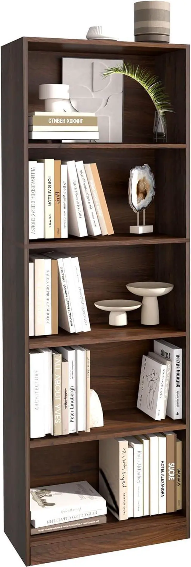 Main image of 71" inch Tall 5-Tier Book Shelf,Large Freestanding Bookshelf for Home Office and Professional Workspace,Living Room,Bedroom and Dining Room,Walnut (5-Tier,Dark Walnut,Side-Panel Separated)