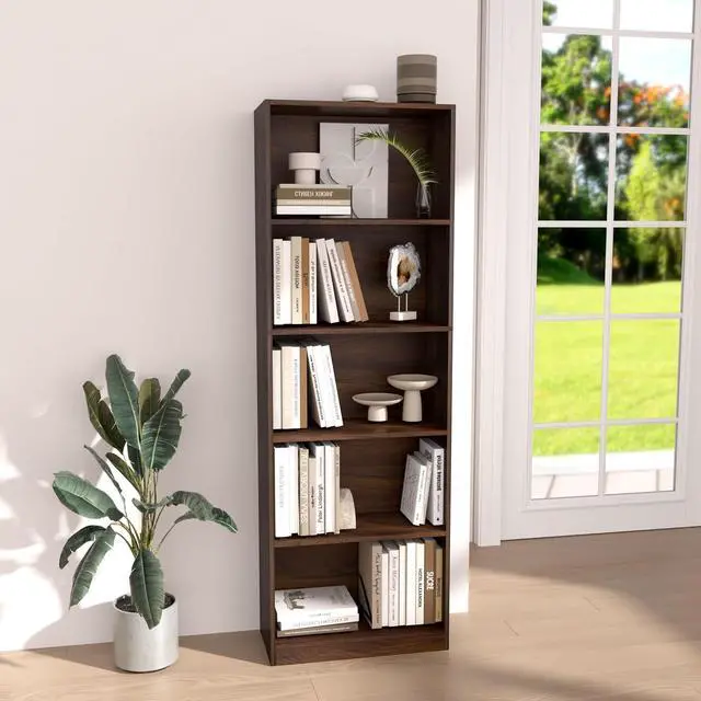 Alt view image 7 of 7 - 71" inch Tall 5-Tier Book Shelf,Large Freestanding Bookshelf for Home Office and Professional Workspace,Living Room,Bedroom and Dining Room,Walnut (5-Tier,Dark Walnut,Side-Panel Separated)