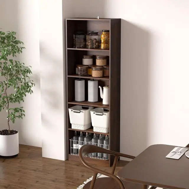 Alt view image 6 of 7 - 71" inch Tall 5-Tier Book Shelf,Large Freestanding Bookshelf for Home Office and Professional Workspace,Living Room,Bedroom and Dining Room,Walnut (5-Tier,Dark Walnut,Side-Panel Separated)