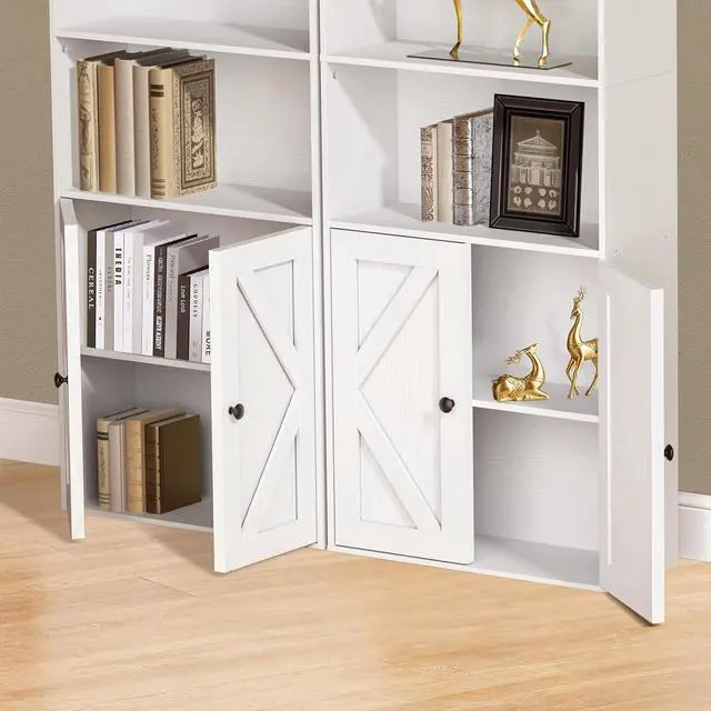 Alt view image 5 of 7 - Bookshelf, 6-Tier Floor Bookcase with 2 Bottom Doors, 9.29"x23.62"x70.86", Storage Cabinet Bookshelves for Home Office, Living Room, Bedroom-White