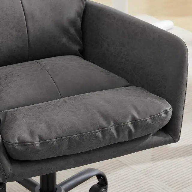 Alt view image 7 of 7 - Adjustable Home Office Desk Chair with Comfy Square Mid-Back, Faux Leather 360 Swivel Upholstered Task Armchair with Wheels for Vanity Bedroom/Living Room,Study Gray