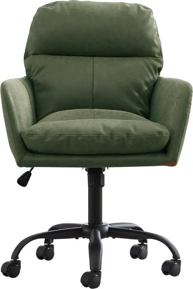 Main image of Adjustable Home Office Desk Chair with Comfy Square Mid-Back, Faux Leather 360,Study Green