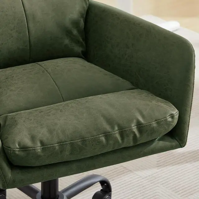 Alt view image 4 of 7 - Adjustable Home Office Desk Chair with Comfy Square Mid-Back, Faux Leather 360,Study Green