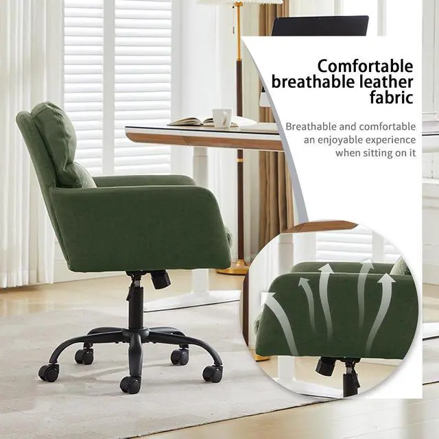 Alt view image 7 of 7 - Adjustable Home Office Desk Chair with Comfy Square Mid-Back, Faux Leather 360,Study Green