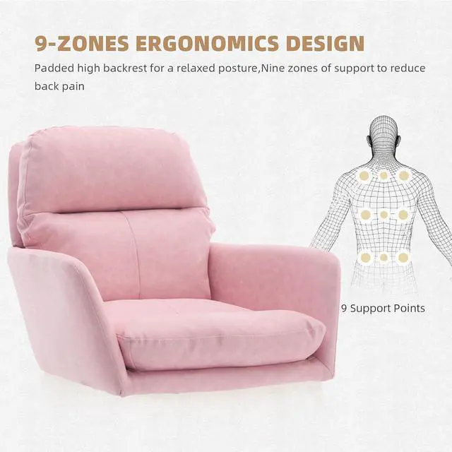 Alt view image 5 of 7 - Adjustable Home Office Desk Chair with Comfy Square Mid-Back, Faux Leather 360 Swivel Upholstered Task Armchair with Wheels for Vanity Bedroom/Living Room,Pink