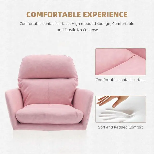 Alt view image 7 of 7 - Adjustable Home Office Desk Chair with Comfy Square Mid-Back, Faux Leather 360 Swivel Upholstered Task Armchair with Wheels for Vanity Bedroom/Living Room,Pink