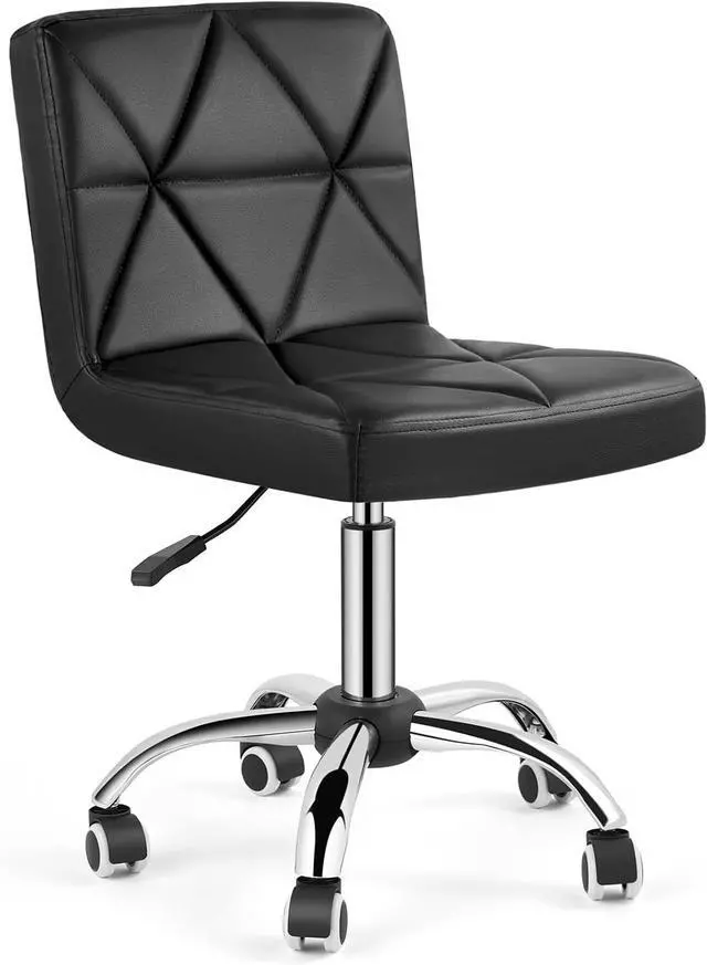 Main image of Armless Desk Chair, Mid Back 360 Degree Swivel Office Chair, Height Adjustable Executive Conference Task Chair with Rolling Wheels and Diamond Pattern, for Home Computer Barber, Black