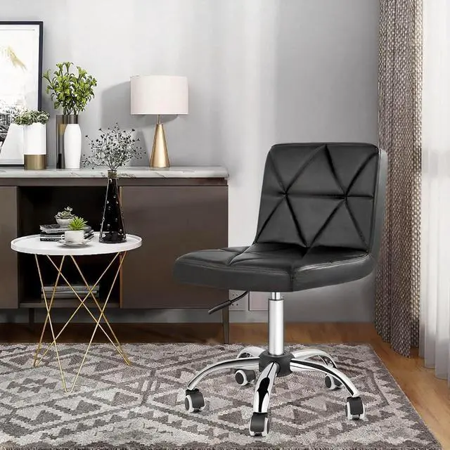 Alt view image 2 of 7 - Armless Desk Chair, Mid Back 360 Degree Swivel Office Chair, Height Adjustable Executive Conference Task Chair with Rolling Wheels and Diamond Pattern, for Home Computer Barber, Black
