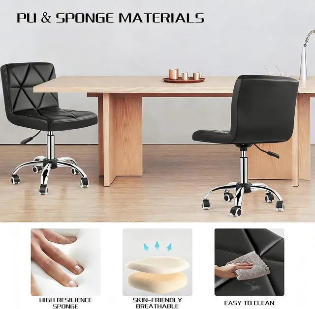 Alt view image 4 of 7 - Armless Desk Chair, Mid Back 360 Degree Swivel Office Chair, Height Adjustable Executive Conference Task Chair with Rolling Wheels and Diamond Pattern, for Home Computer Barber, Black