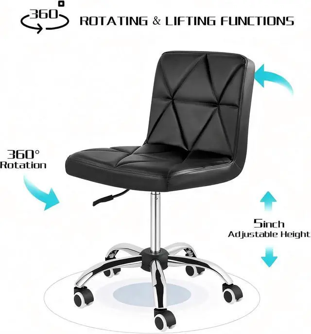 Alt view image 6 of 7 - Armless Desk Chair, Mid Back 360 Degree Swivel Office Chair, Height Adjustable Executive Conference Task Chair with Rolling Wheels and Diamond Pattern, for Home Computer Barber, Black