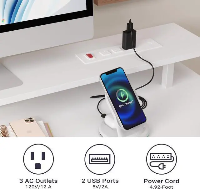 Alt view image 5 of 13 - White Computer Desk with Drawers, 42 Inch Home Office Desk Study Writing Table, Gaming Desk with USB Power Outlets, Office Desk with Fabric Drawer, Work Table with Shelf for Bedroom, White