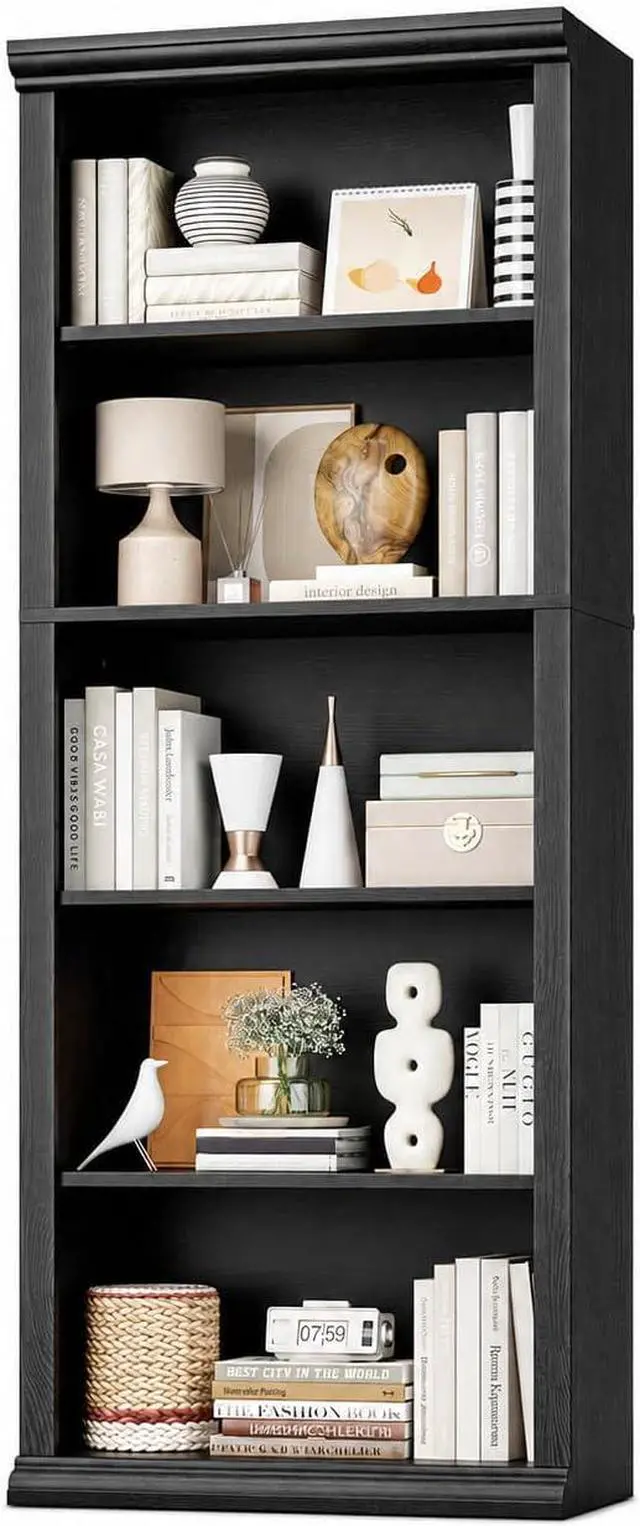 Main image of Bookshelf and Bookcase 24" Wide, 5 Tier Tall Modern Bookcase with Storage Shelves, Sturdy Open Display Shelf for Living Room, Bedroom, Home Office, Dining Room Decor, Black