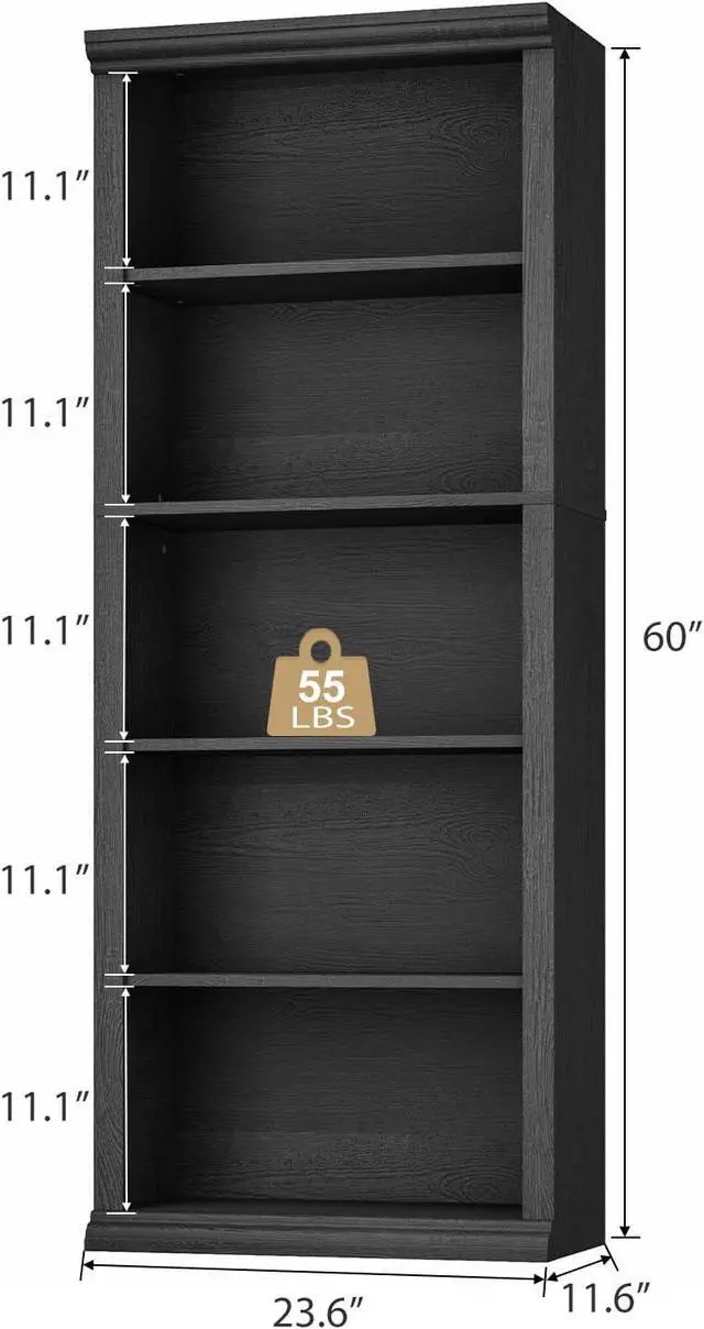 Alt view image 3 of 7 - Bookshelf and Bookcase 24" Wide, 5 Tier Tall Modern Bookcase with Storage Shelves, Sturdy Open Display Shelf for Living Room, Bedroom, Home Office, Dining Room Decor, Black