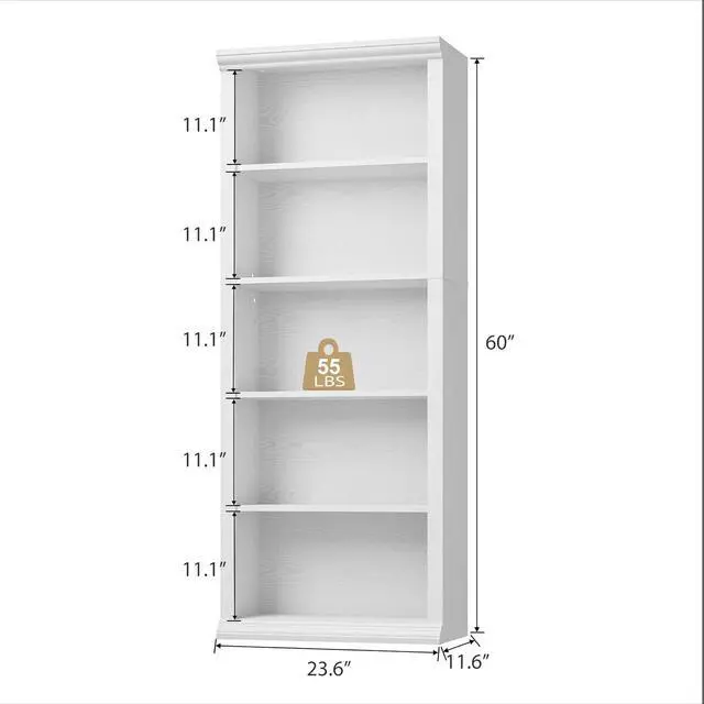 Alt view image 3 of 7 - Bookshelf and Bookcase 24" Wide, 5 Tier Tall Modern Bookcase with Storage Shelves, Sturdy Open Display Shelf for Living Room, Bedroom, Home Office, Dining Room Decor, White
