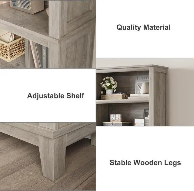 Alt view image 4 of 7 - 71" Farmhouse Bookshelf w/Adjustable Shelves & 31.5 in Whidth, 5 Tier Tall Bookshelf with Wooden Legs, Vintage Wooedn Book Shelf for Living Room Office (Gray, 71.3" H x 31.5" W x 11.8" D)