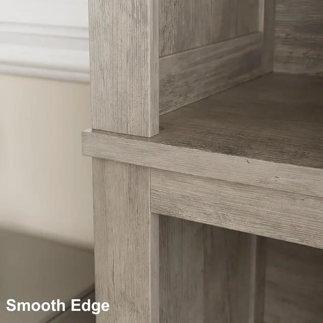 Alt view image 5 of 7 - 71" Farmhouse Bookshelf w/Adjustable Shelves & 31.5 in Whidth, 5 Tier Tall Bookshelf with Wooden Legs, Vintage Wooedn Book Shelf for Living Room Office (Gray, 71.3" H x 31.5" W x 11.8" D)