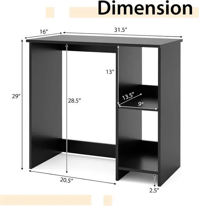 Alt view image 2 of 7 - Small Desk with Shelves, Compact Desk for Small Space, Study Writing Table with 2 Tier Shelves, Modern Simple Style Laptop PC Table (Black)