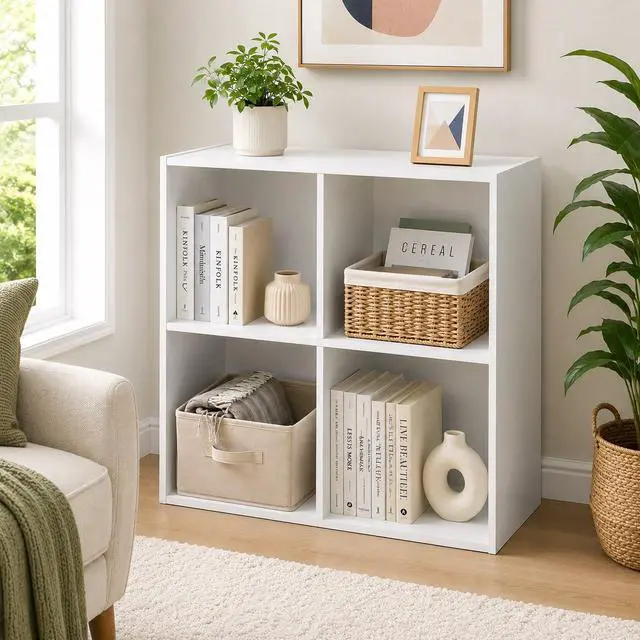 Alt view image 2 of 6 - White Wood 4 Cube Organizer Storage Bookcase