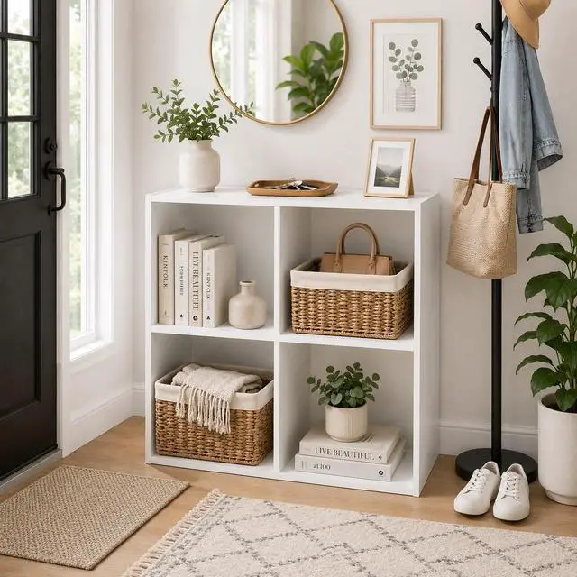 Alt view image 4 of 6 - White Wood 4 Cube Organizer Storage Bookcase