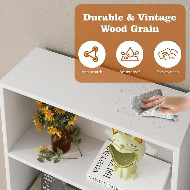 Alt view image 5 of 7 - 6-Tier Open Bookcase and Bookshelf with Doors, Floor Standing Farmhouse Display Storage Shelves 71 Inch Wood Tall Bookcase for Home Office, Living Room, Bed Room, White, 2 Pieces