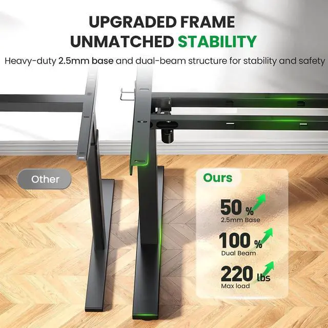 Alt view image 2 of 7 - Electric Standing Desk Adjustable - 60x28 Inch Sit Stand Desk with 1 Inch Thick Tabletop, Double Beam Frame, 3 Memory Height Adjustment, Cable Management for Home Office