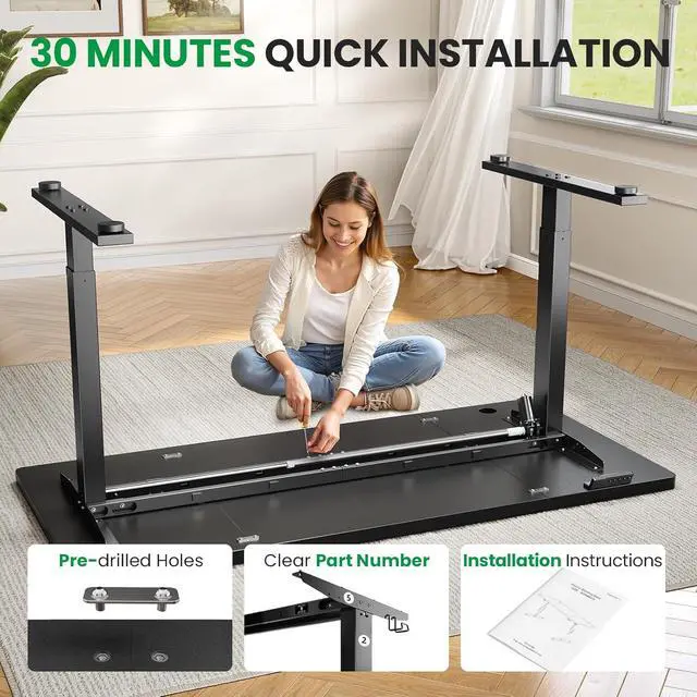 Alt view image 7 of 7 - Electric Standing Desk Adjustable - 60x28 Inch Sit Stand Desk with 1 Inch Thick Tabletop, Double Beam Frame, 3 Memory Height Adjustment, Cable Management for Home Office