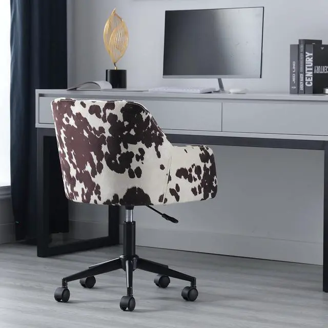 Alt view image 6 of 7 - Cow Print Chair Modern Velvet Office Desk Chair with Armrest, Height Adjustable Wide Seat Computer Task Chair for Home Office, Mid Back Accent Chair, Cow