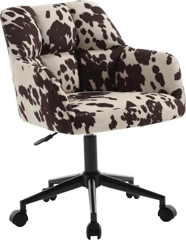Alt view image 7 of 7 - Cow Print Chair Modern Velvet Office Desk Chair with Armrest, Height Adjustable Wide Seat Computer Task Chair for Home Office, Mid Back Accent Chair, Cow