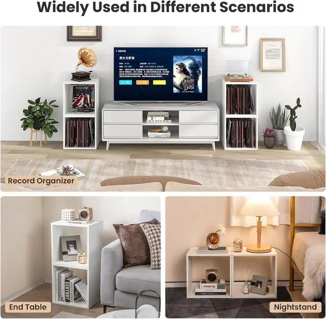 Alt view image 6 of 7 - 2 Cube Bookshelf Organizer, 2-Tier Stackable Cube Storage Organizer, Small Wooden Open Book Shelf with Anti-toppling Device, Wood Floor Standing Display Shelving Bookcase, White
