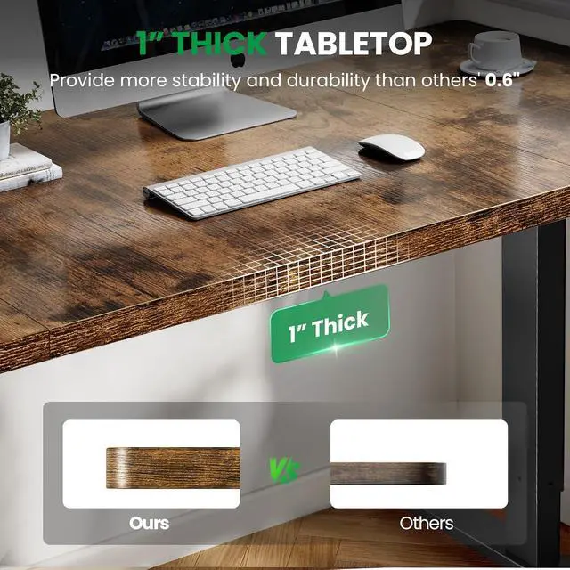 Alt view image 3 of 7 - Electric Standing Desk Adjustable - 60x28 Inch Sit Stand Desk with 1 Inch Thick Tabletop, Double Beam Frame, 3 Memory Height Adjustment, Cable Management for Home Office