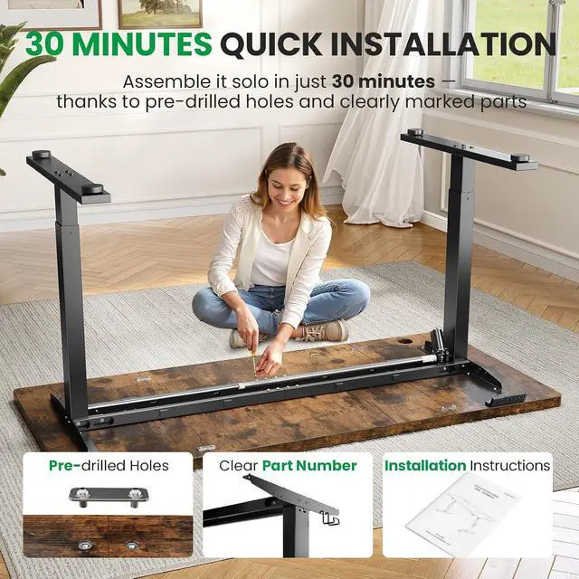 Alt view image 7 of 7 - Electric Standing Desk Adjustable - 60x28 Inch Sit Stand Desk with 1 Inch Thick Tabletop, Double Beam Frame, 3 Memory Height Adjustment, Cable Management for Home Office